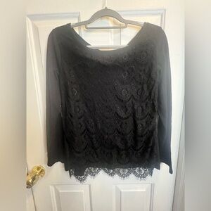 LC Lauren Conrad Black Lace 3/4 Sleeve Blouse